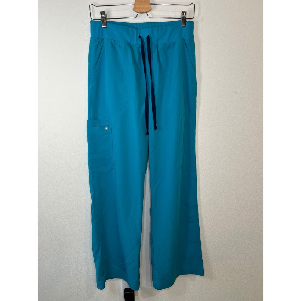 Figs Technical Collection Scrub Pants Wide Leg Cargo Teal Blue L/T Tall